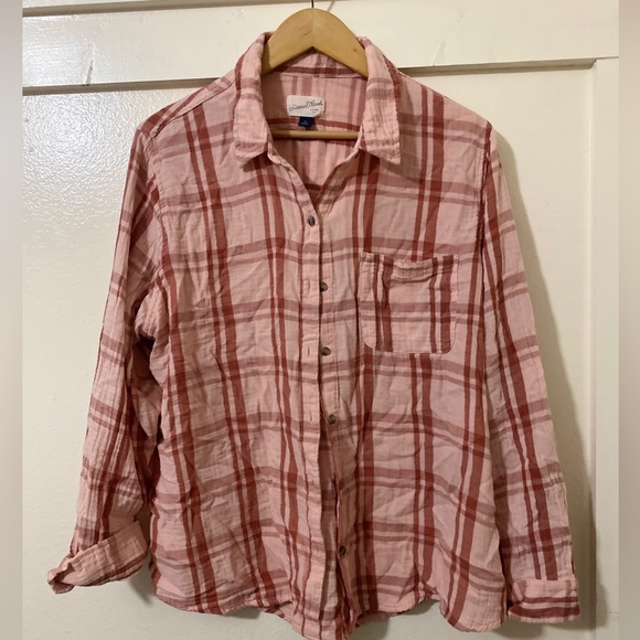 Universal Thread Tops - Universal thread womens pink Muslin plaid blouse top XL